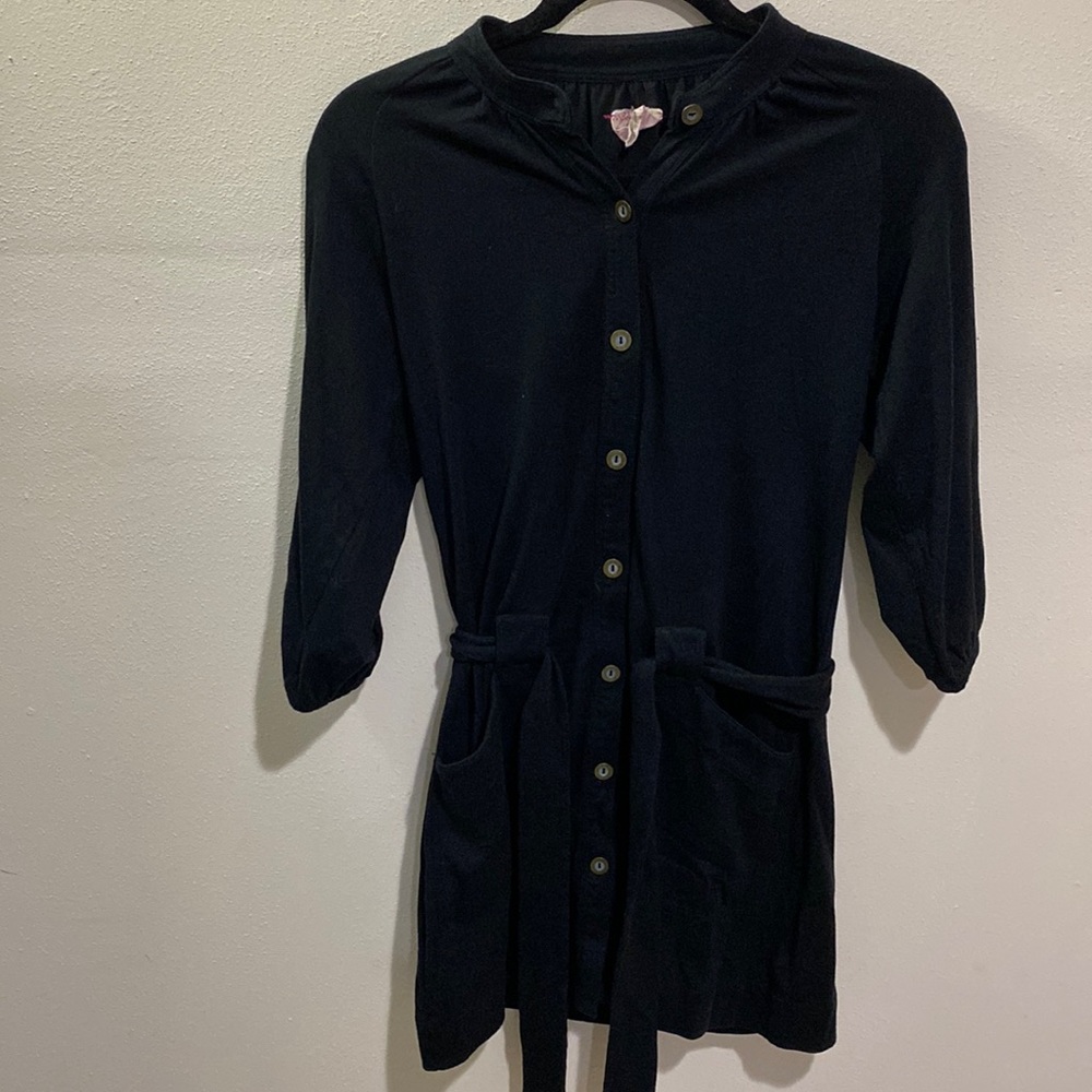 FREE PEOPLE LONG SLEEV BLACK DRESS WITH BELT WAIST